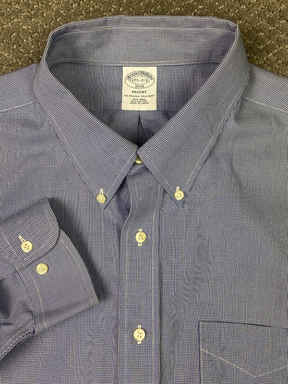 Brooks Brothers Regent Button Down Shirt Mens 17.5 2/3 Blue Micro Houndstooth